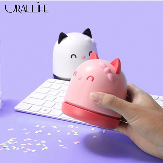 Urallife Portable Mini Desktop Cleaner Keyboard Cleaning Handheld Cute Cat Design Desk Vacuum Cleaner